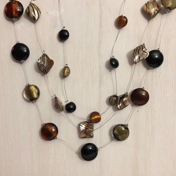 Layered Abalone MOP Beaded Wire Illusion Statement Necklace - Picture 1 of 9